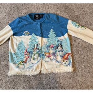 Michael Simon snowmen christmas sweater cardigan Vintage SZ M Read 90's holiday